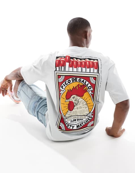 Bershka - T-shirt met vierkante luciferdoosprint in wit - view 1