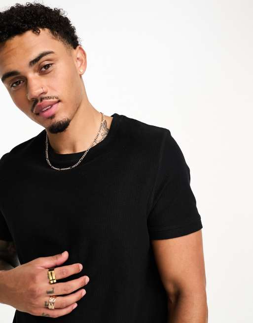 Bershka - T-shirt met wafeltextuur in zwart