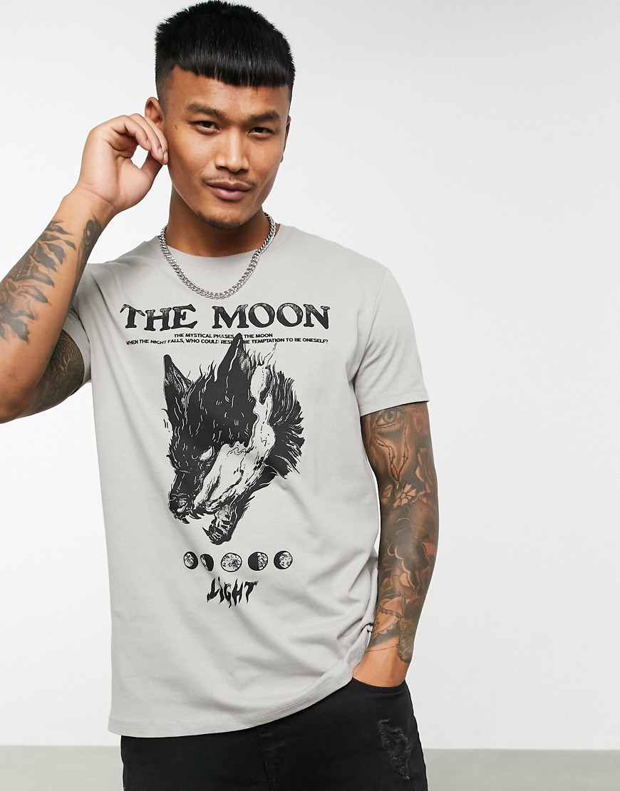 Bershka - T-shirt met Wolf-print in grijs