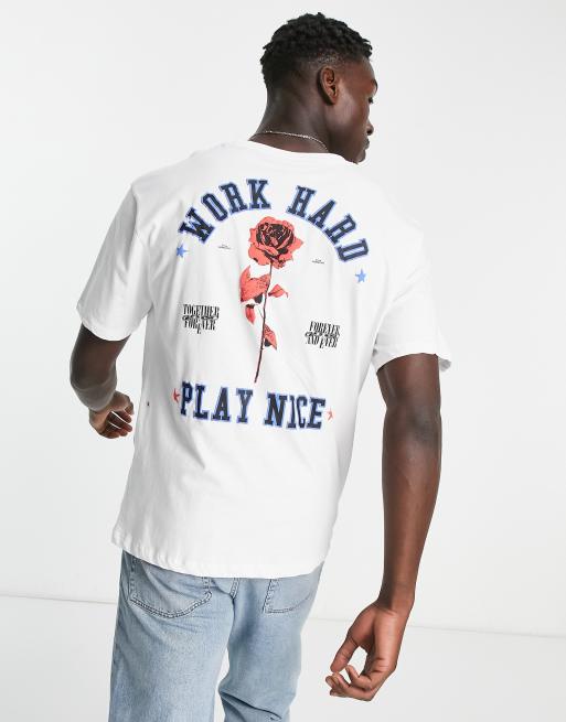 Bershka - T-shirt oversize à imprimé rose gothique - Blanc