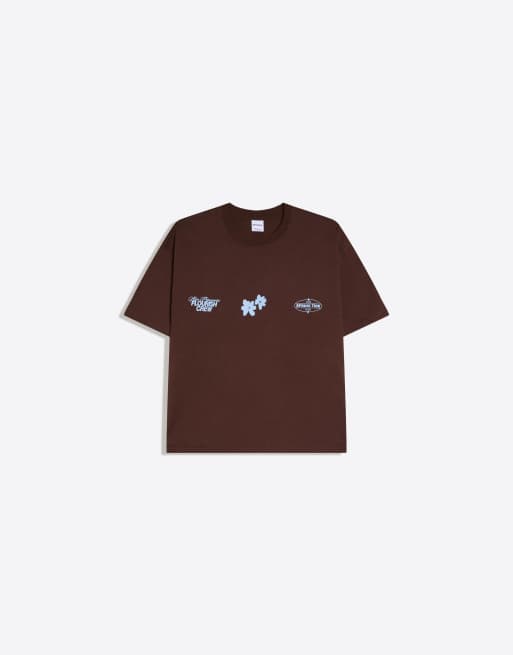 Bershka - T-shirt oversize à manches courtes et imprimé - Marron, 3 de 4