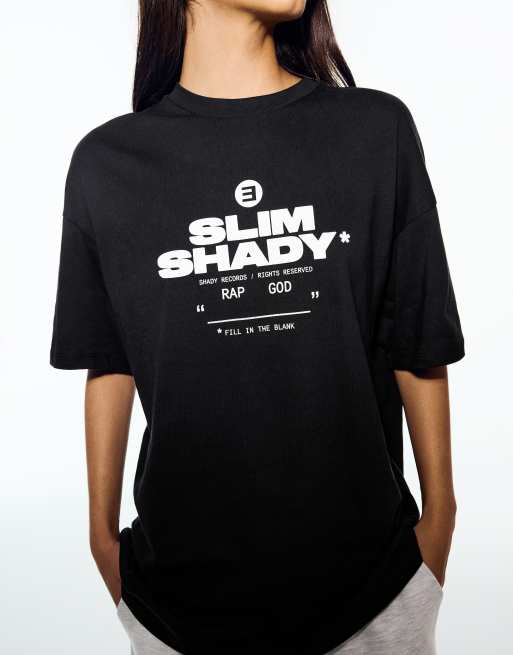 Bershka t-shirt oversize à manches courtes imprimé Eminem noir, 4 de 5