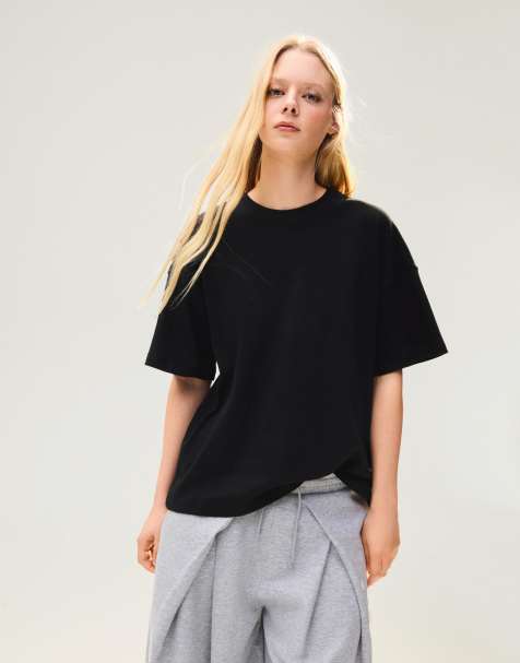 Bershka - T-shirt oversize à manches courtes - Noir - view 1