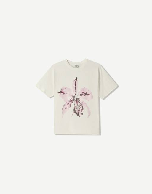 Bershka - T-shirt oversize a maniche corte bianca con stampa