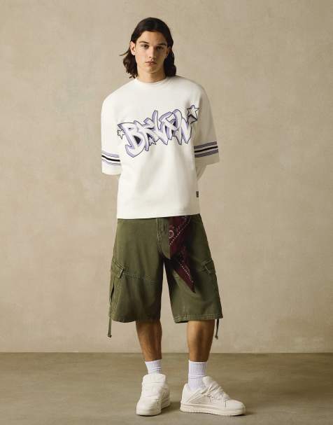 Bershka - T-shirt oversize a maniche corte bianca con stampa - view 1