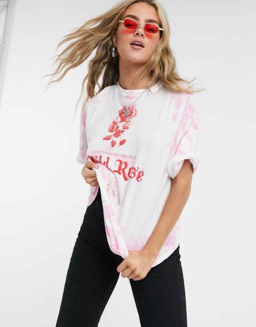 Bershka - T-shirt oversize à motif tie-dye - Rose