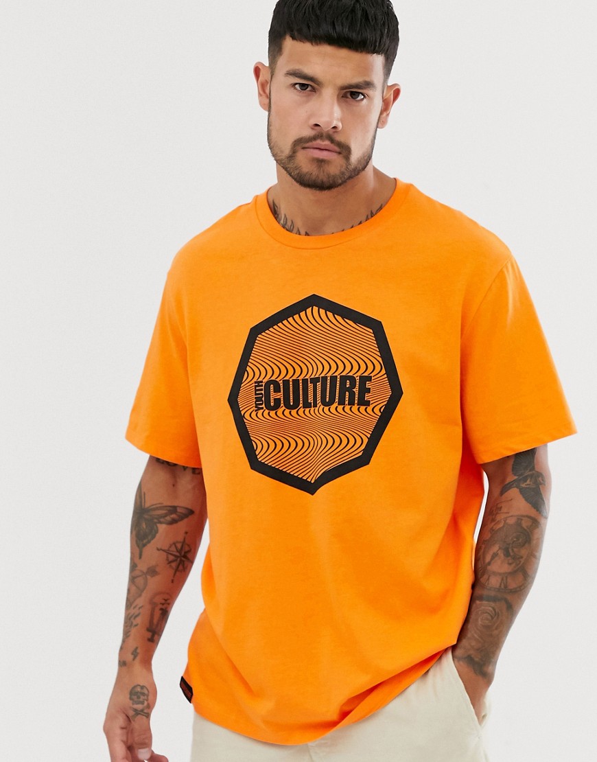 Bershka - t-shirt oversize arancione fluo con scritta 
