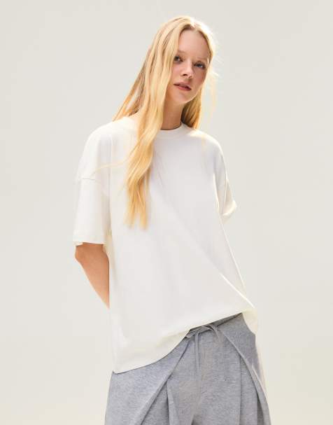 Bershka - T-shirt oversize bianca a maniche corte - view 1