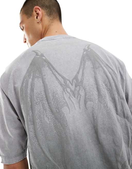 Bershka - T-shirt oversize imprimé - Gris délavé, 4 de 4