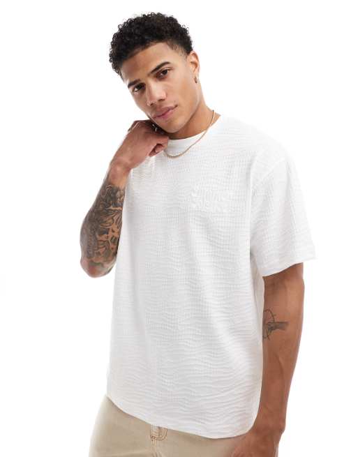 Bershka - T-shirt premium bianca ricamata 