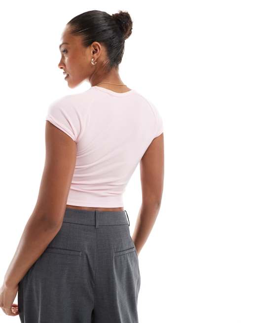 Bershka - T-shirt raccourci froncé sur les côtés - Rose pâle, 4 de 4