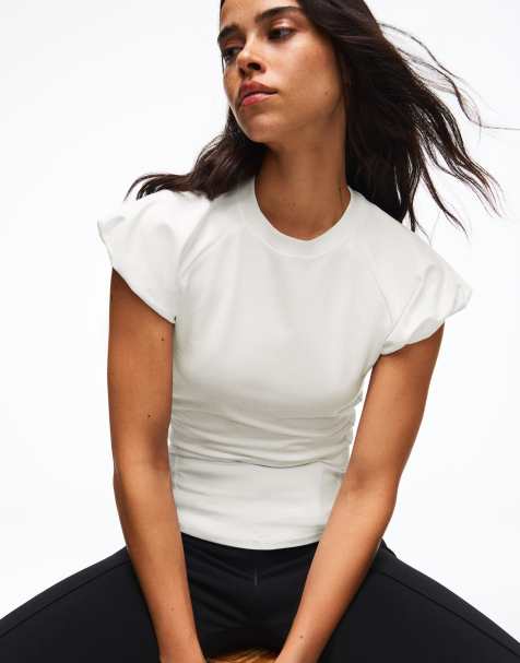 Bershka t-shirt raglan à manches ballon blanc - view 1