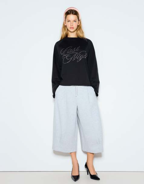 Bershka t-shirt raglan à manches longues à strass noir - view 1