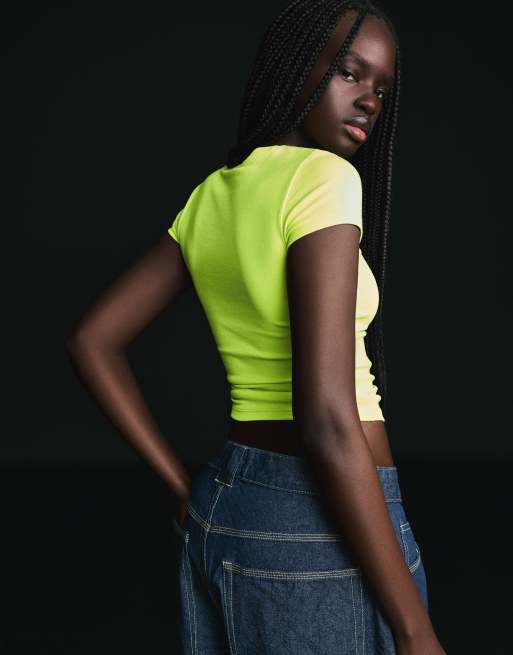 Bershka - T-shirt ras de cou à manches courtes - Citron vert, 3 de 6