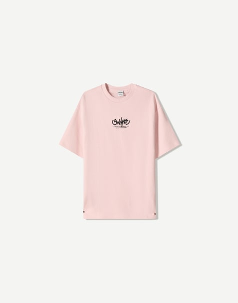 Bershka - T-shirt rosa a maniche corte con stampa - view 1