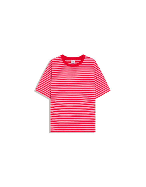 Bershka - T-shirt rosa squadrata con stampa, 4 di 4