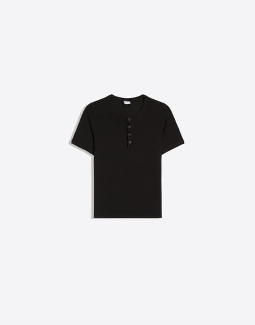 Bershka - T-shirt serafino testurizzata nera, 5 di 6