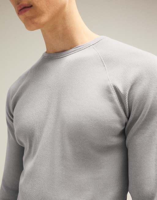 Bershka t-shirt slim à manches longues gris foncé, 2 de 5