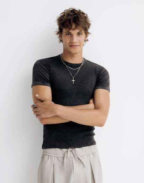 Bershka - T-shirt slim nera a coste - view 1