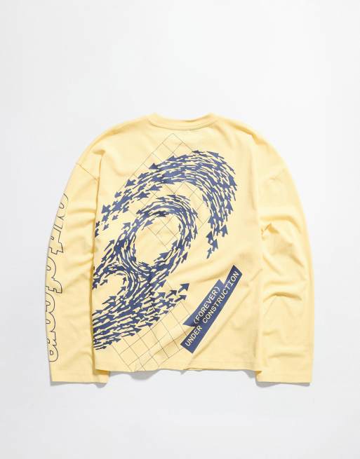 Bershka T-shirt squadrata a maniche lunghe Out of Core gialla, 6 di 6