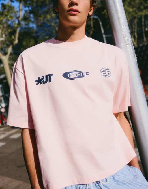 Bershka - T-shirt squadrata rosa con stampa, 3 di 3