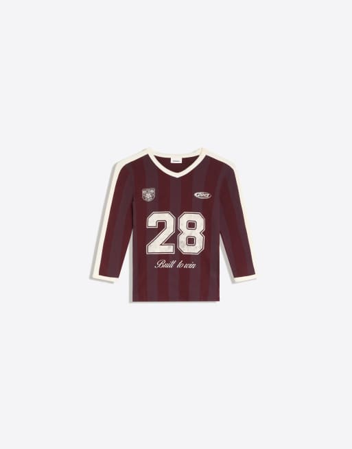 Bershka t-shirt stampata girocollo a maniche a mezza lunghezza color bordeaux, 5 di 5