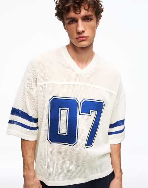 Bershka - T-shirt style sportif en maille à manches courtes - Blanc - view 1