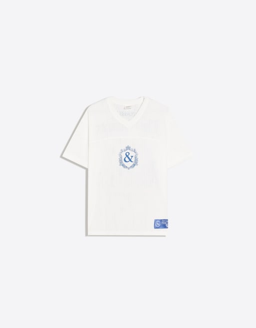 Bershka t-shirt technique à imprimé, manches courtes, blanc, 5 de 5