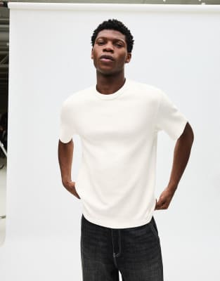 Bershka - T-shirt texturé à manches courtes - Blanc