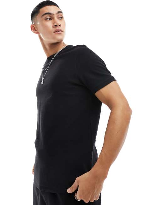 Bershka - T-shirt texturé gaufré d'ensemble - Noir