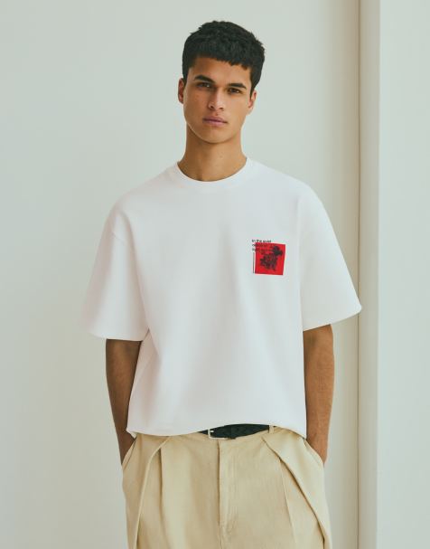 Bershka - T-shirt van jersey met interlock-naden in wit - view 1