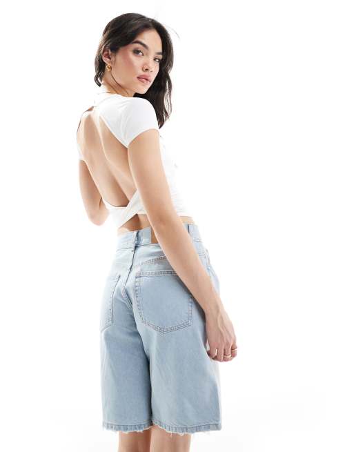 Bershka - T-shirt van polyamide met open achterkant in wit