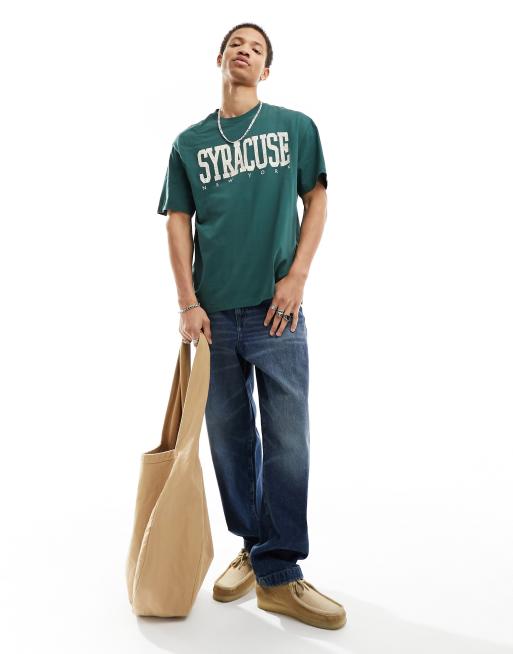 Bershka - T-shirt verde bosco con stampa "Syracuse" sul davanti, 3 di 4