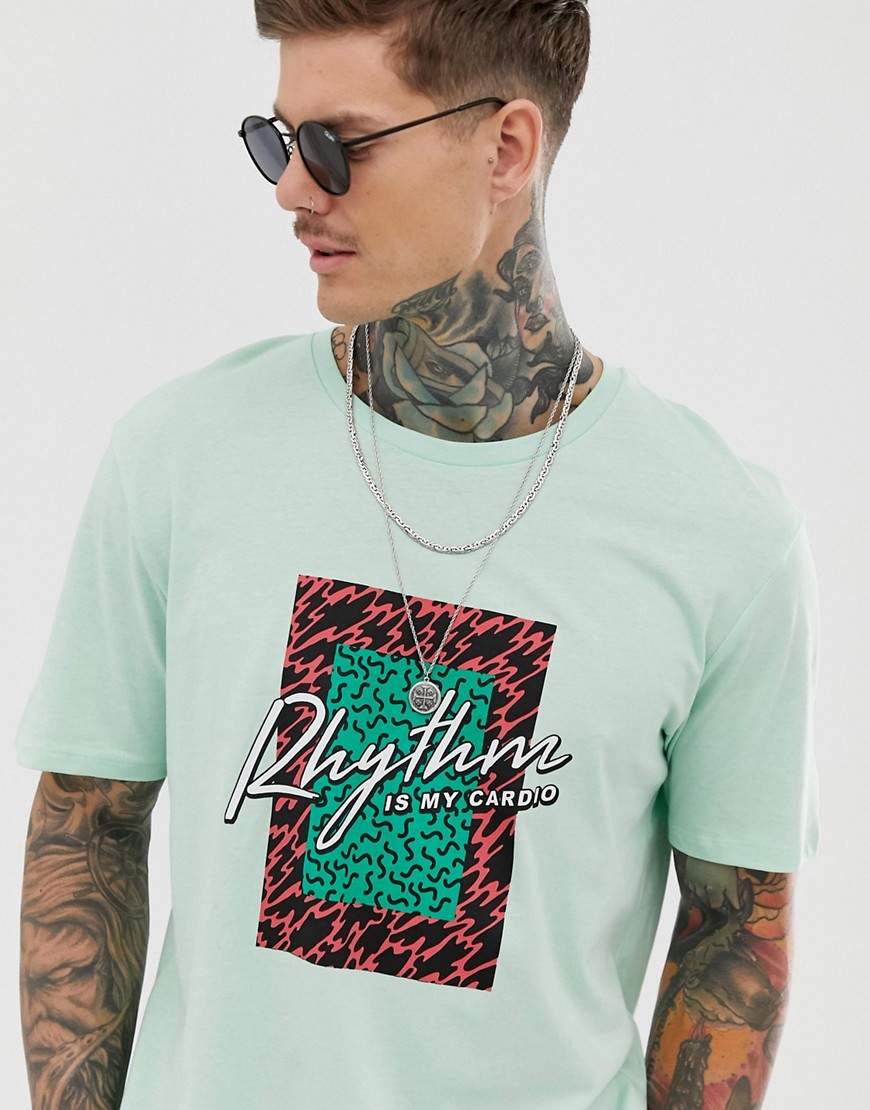 Bershka - T-shirt verde menta con scritta Rhythm rétro