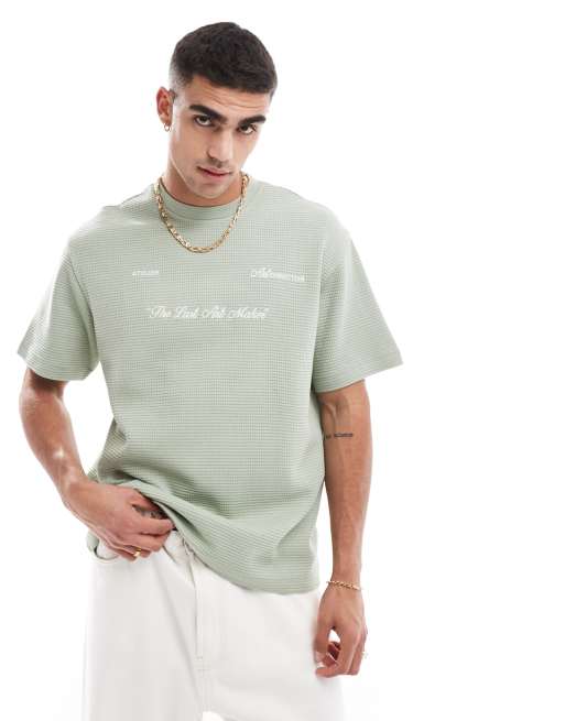 Bershka - T-shirt verde squadrata testurizzata a nido d'ape