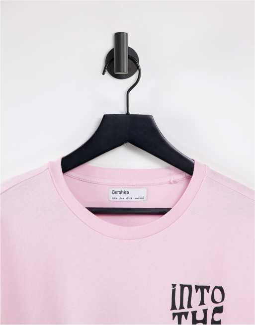 Bershka T shirt with back print in pink