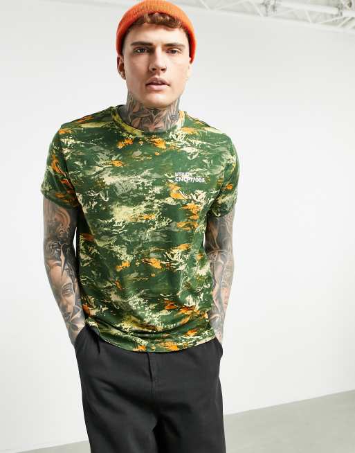 Bershka t-shirt with chest and back print in camo | ASOS