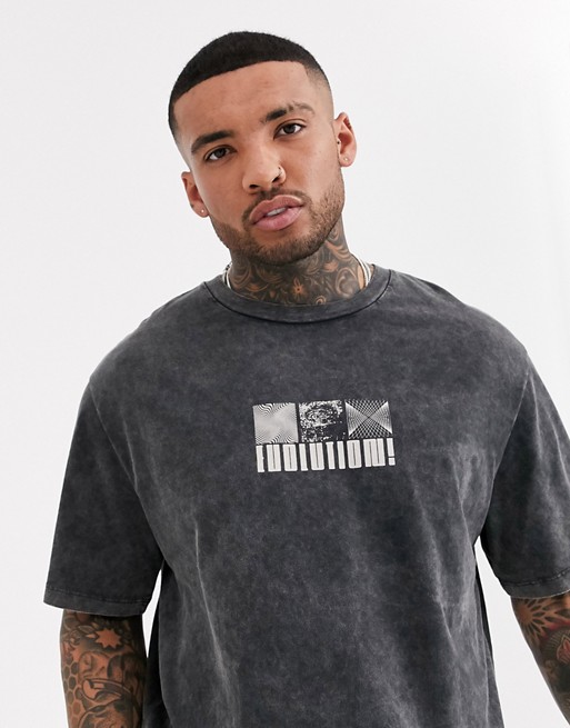 Bershka t-shirt with chest and back print in washed grey