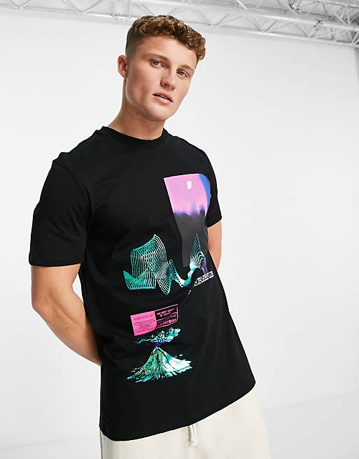 Bershka t-shirt with foil print in black | ASOS