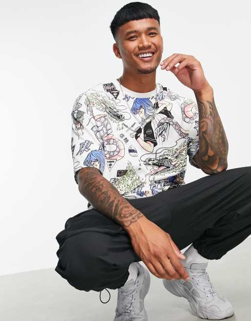 Bershka t-shirt with manga print in black | ASOS