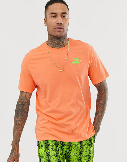Bershka t-shirt with neon chest print in orange | ASOS