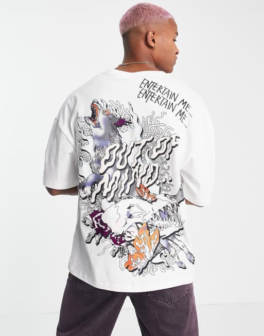 Bershka T shirt with peace print in white