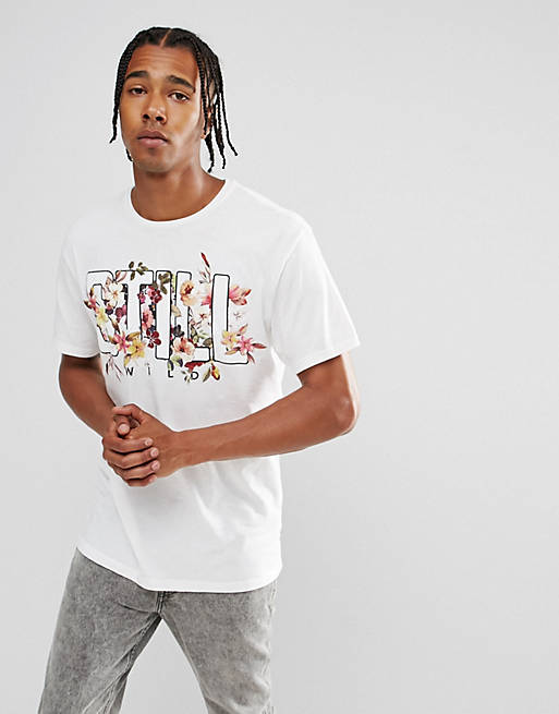 Bershka T-Shirt With Still Floral Print In White | ASOS