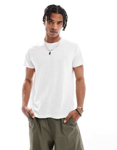 Bershka – T-shirt z materiału o wyglądzie lnu w kolorze ecru - view 1