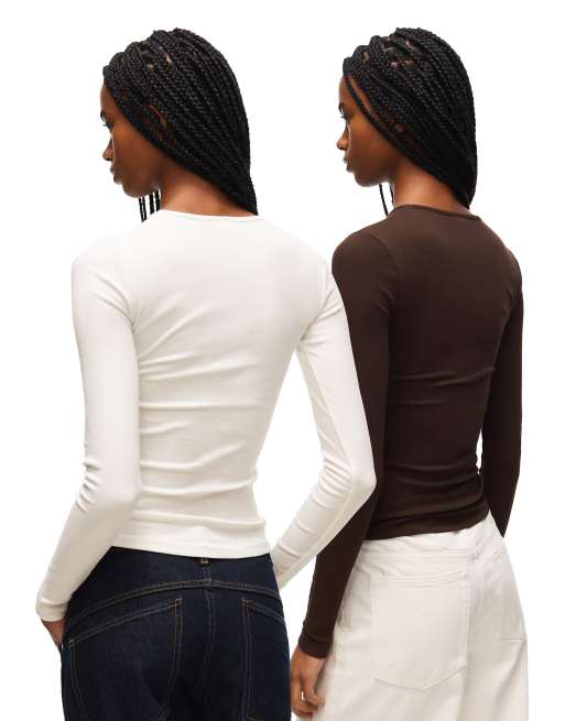 Bershka T-shirts met lange mouwen - set van 2 in grijs, 2 van 3