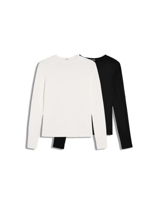 Bershka T-shirts met lange mouwen, set van 2, wit, 4 van 4