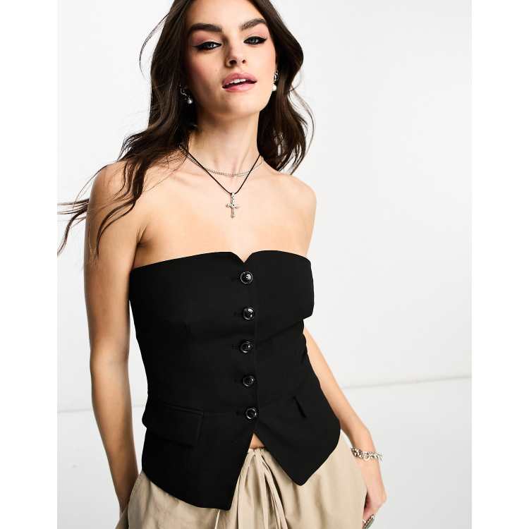 Bershka tailored bandeau top in black ASOS