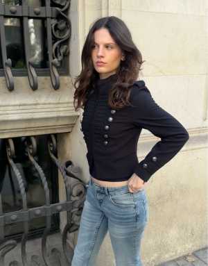 Bershka Tailored blazer with button detail in black