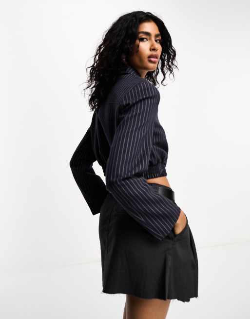 Bershka tailored cropped jacket in blue pinstripe ASOS