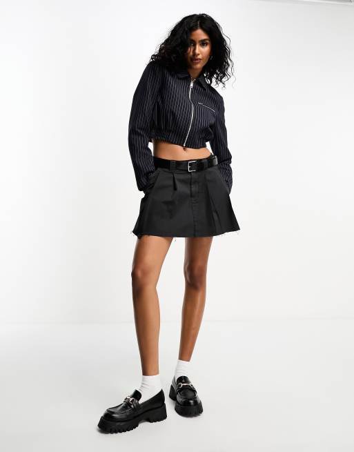 Bershka tailored cropped jacket in blue pinstripe | ASOS